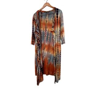 Coin 1904 Long Sleeve Lightweight Cardigan Cover Up Tie Dye‎ Hooded Pockets Long